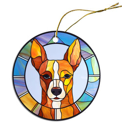 Dog Breed Christmas Ornament Stained Glass Style, "Basenji"