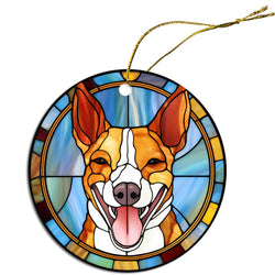 Dog Breed Christmas Ornament Stained Glass Style, "Basenji"