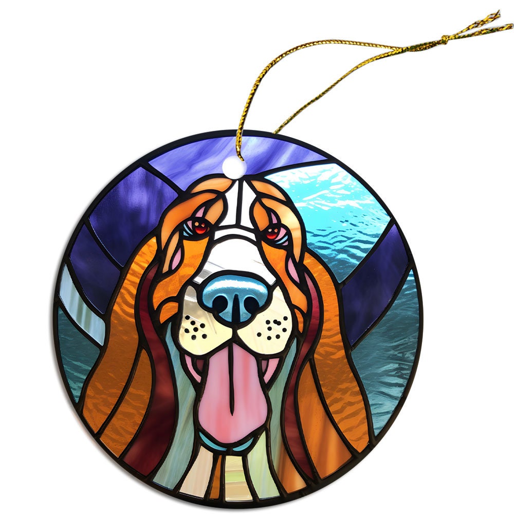 Dog Breed Christmas Ornament Stained Glass Style, 