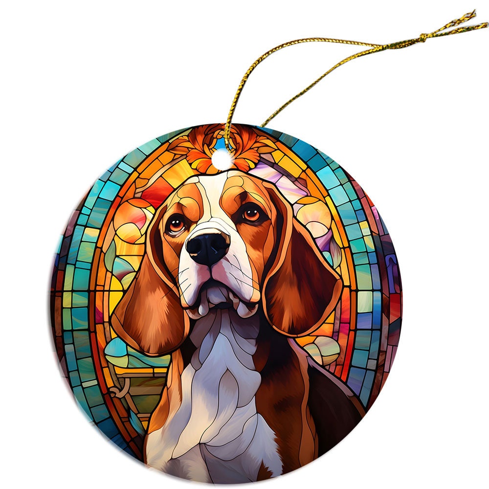 Dog Breed Christmas Ornament Stained Glass Style, 