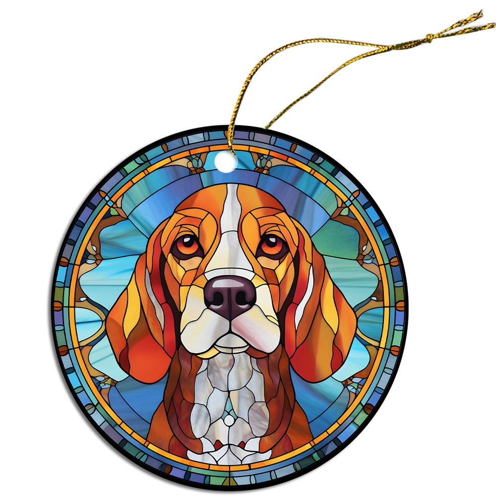 Dog Breed Christmas Ornament Stained Glass Style, 