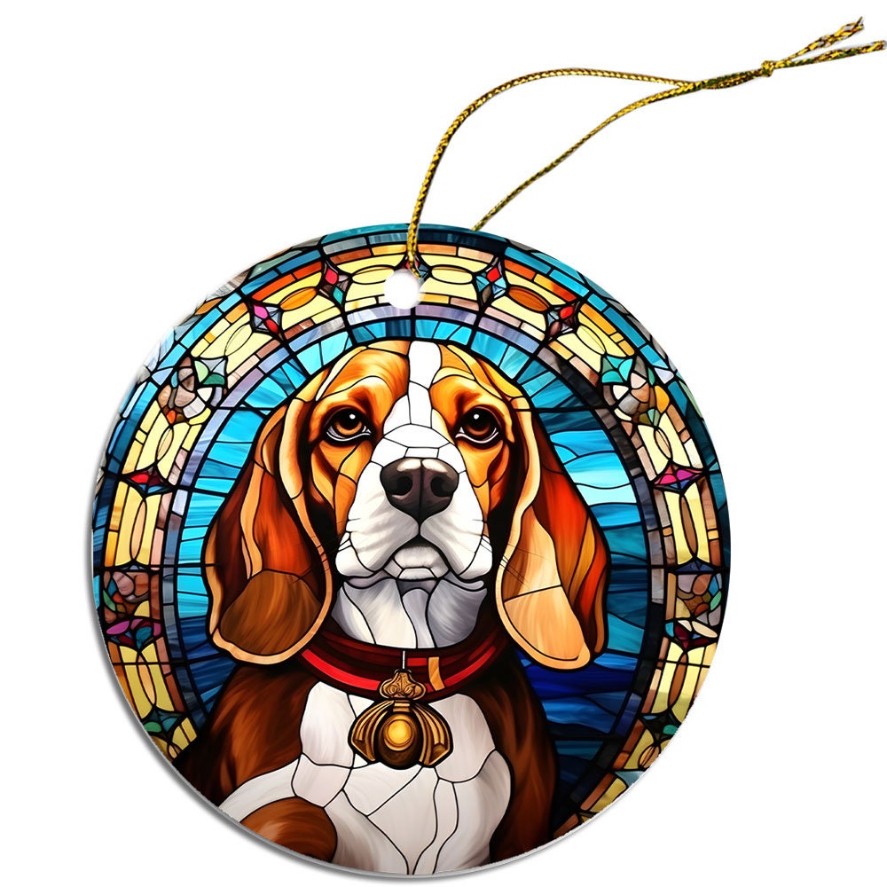 Dog Breed Christmas Ornament Stained Glass Style, 