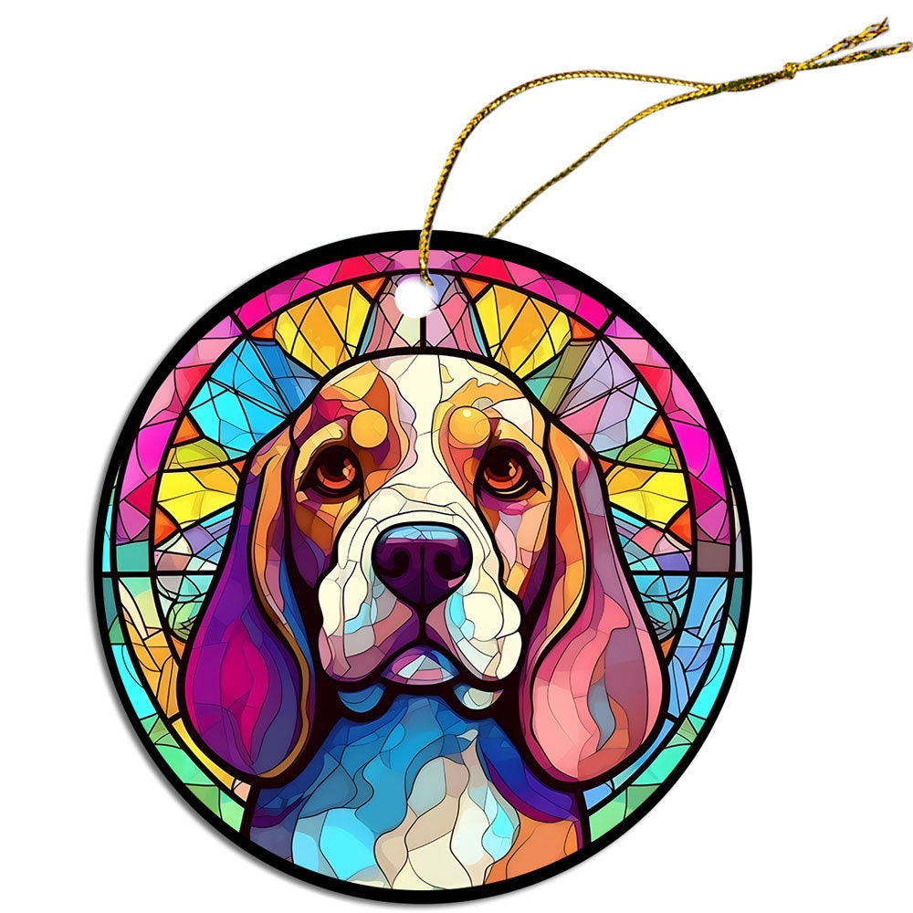 Dog Breed Christmas Ornament Stained Glass Style, 