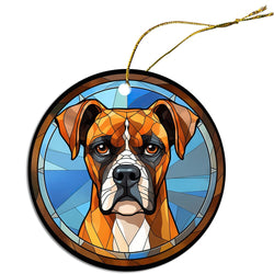 Dog Breed Christmas Ornament Stained Glass Style, "Boxer"