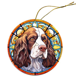 Dog Breed Christmas Ornament Stained Glass Style, "Brittany"