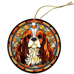 Dog Breed Christmas Ornament Stained Glass Style, "Cavalier King Charles Spaniel"