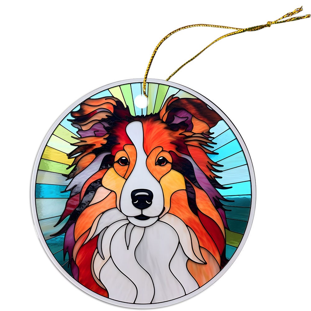 Dog Breed Christmas Ornament Stained Glass Style, 