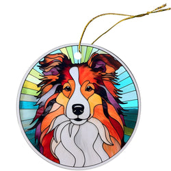 Dog Breed Christmas Ornament Stained Glass Style, "Collie"