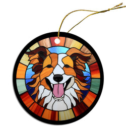 Dog Breed Christmas Ornament Stained Glass Style, "Collie"