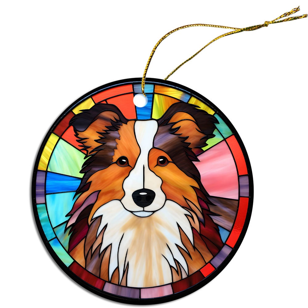 Dog Breed Christmas Ornament Stained Glass Style, 