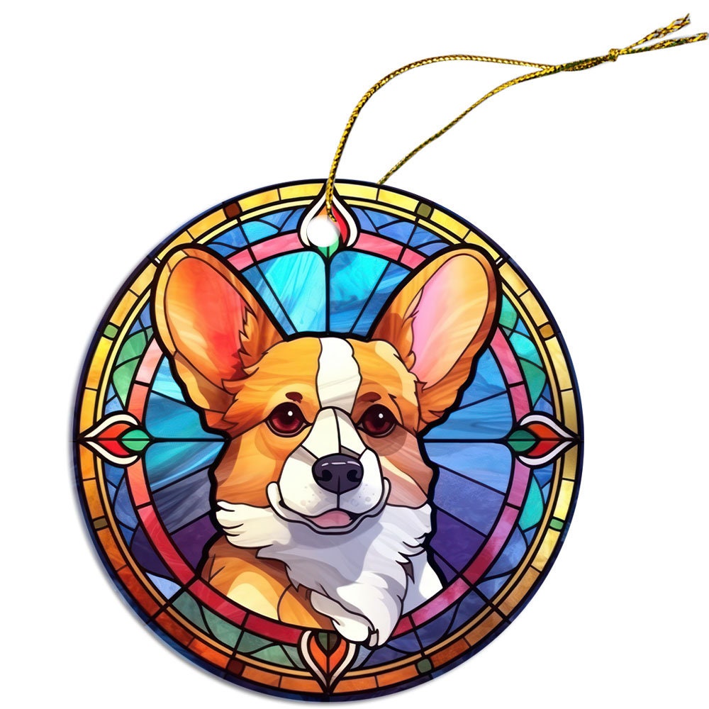 Dog Breed Christmas Ornament Stained Glass Style, 