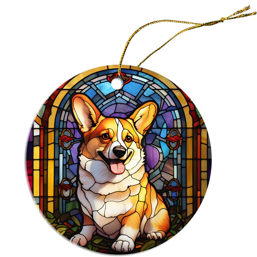 Dog Breed Christmas Ornament Stained Glass Style, 