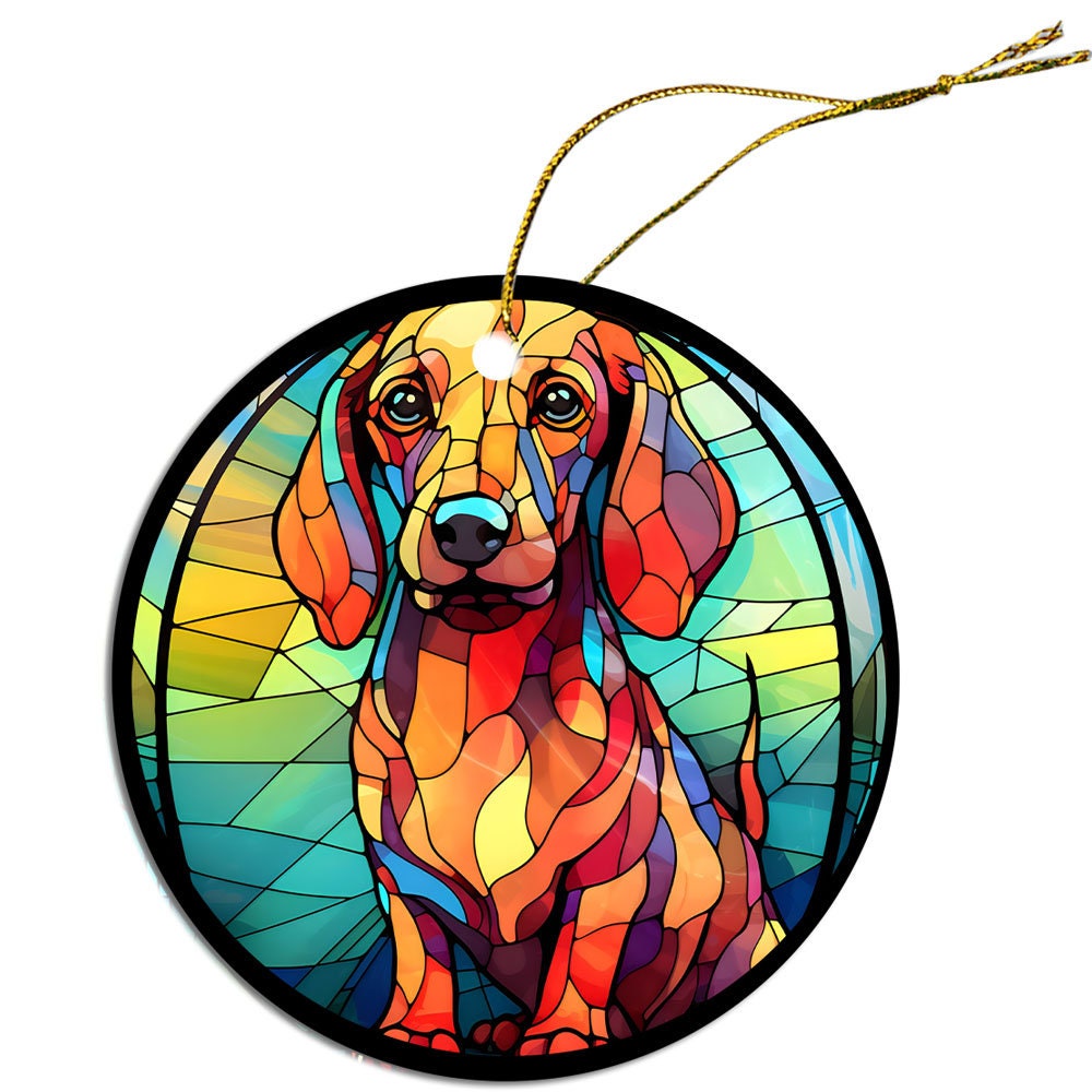 Dog Breed Christmas Ornament Stained Glass Style, 