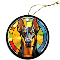 Dog Breed Christmas Ornament Stained Glass Style, "Doberman"