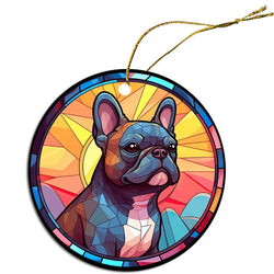 Dog Breed Christmas Ornament Stained Glass Style, "Frenchie"