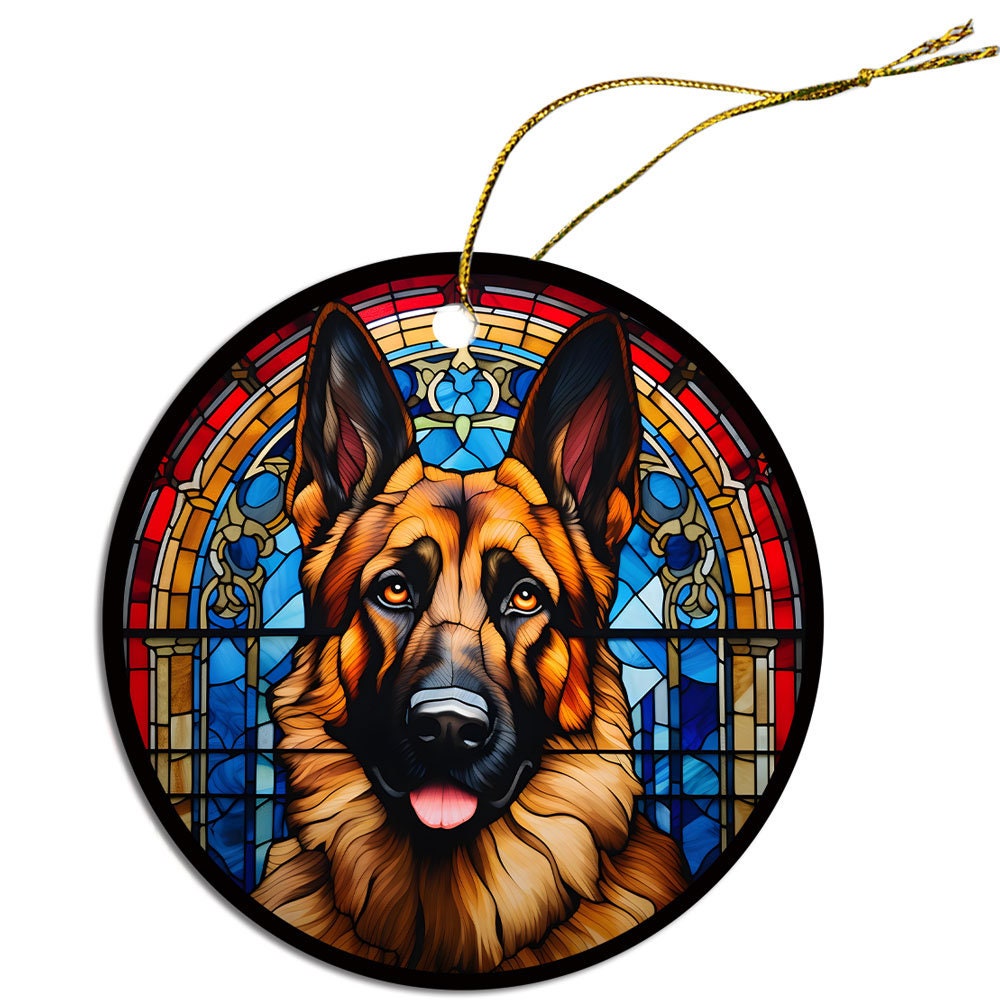 Dog Breed Christmas Ornament Stained Glass Style, 