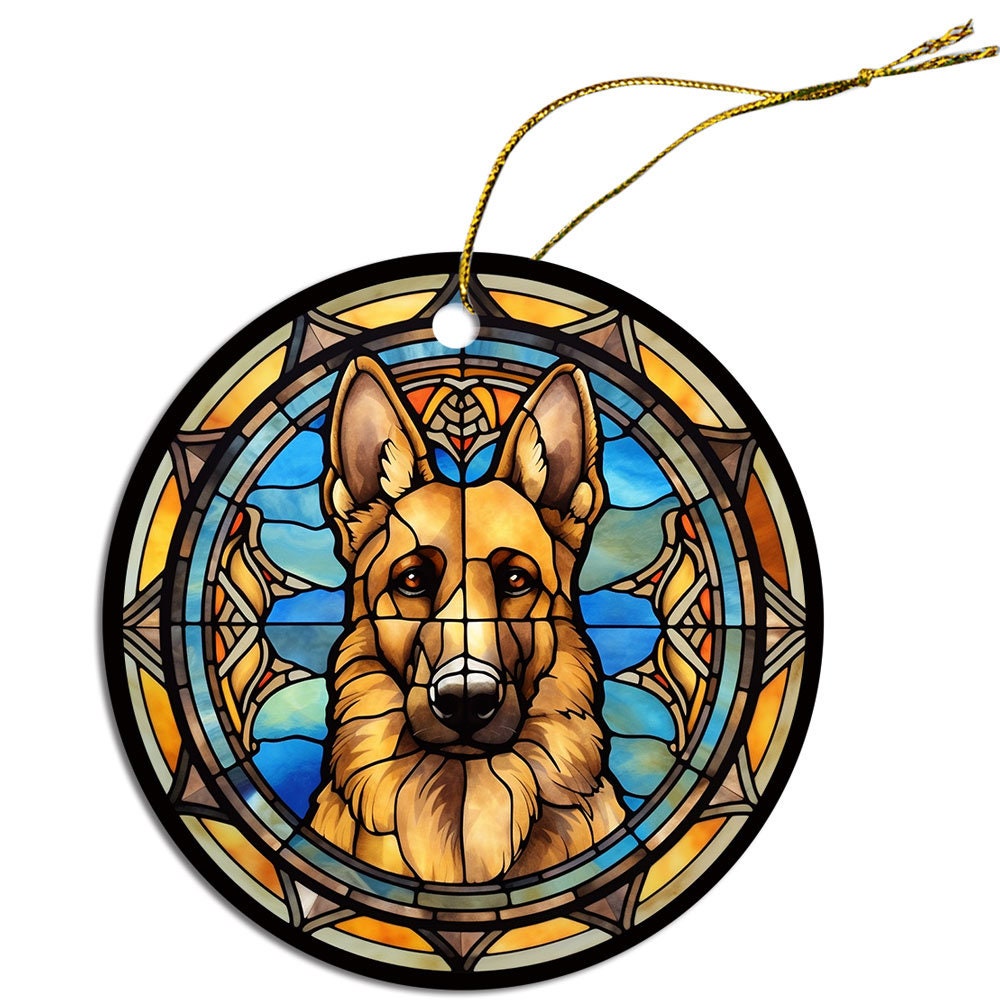 Dog Breed Christmas Ornament Stained Glass Style, 