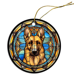 Dog Breed Christmas Ornament Stained Glass Style, "German Shepherd"