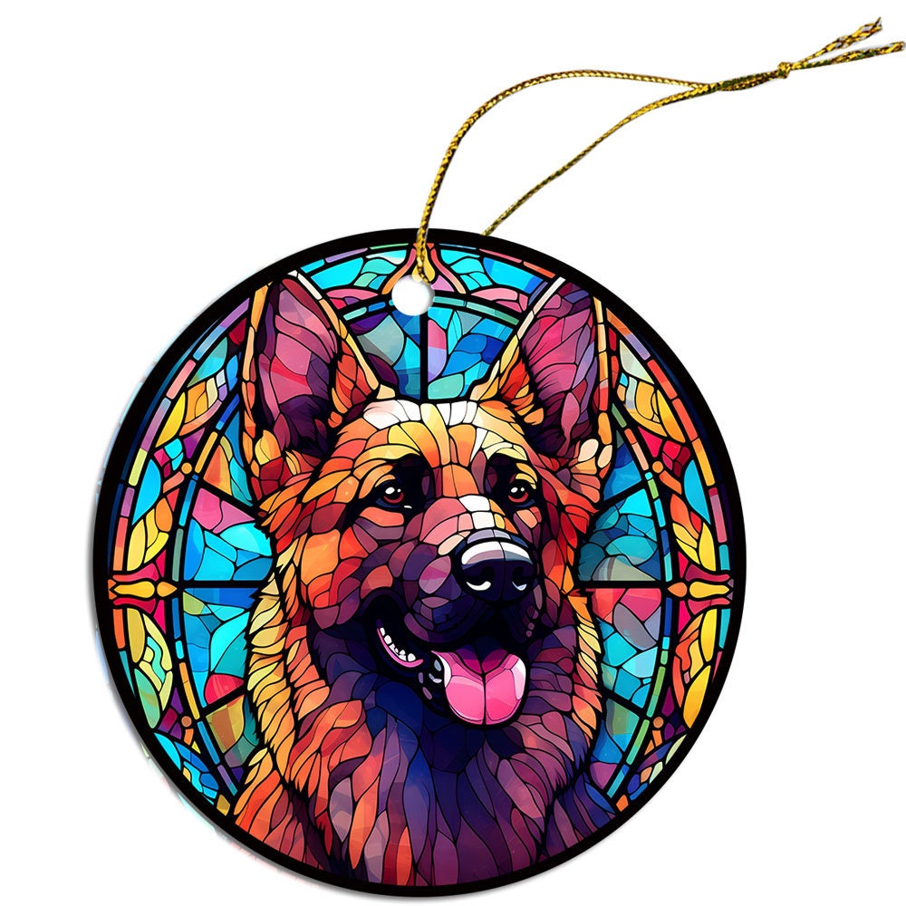 Dog Breed Christmas Ornament Stained Glass Style, 