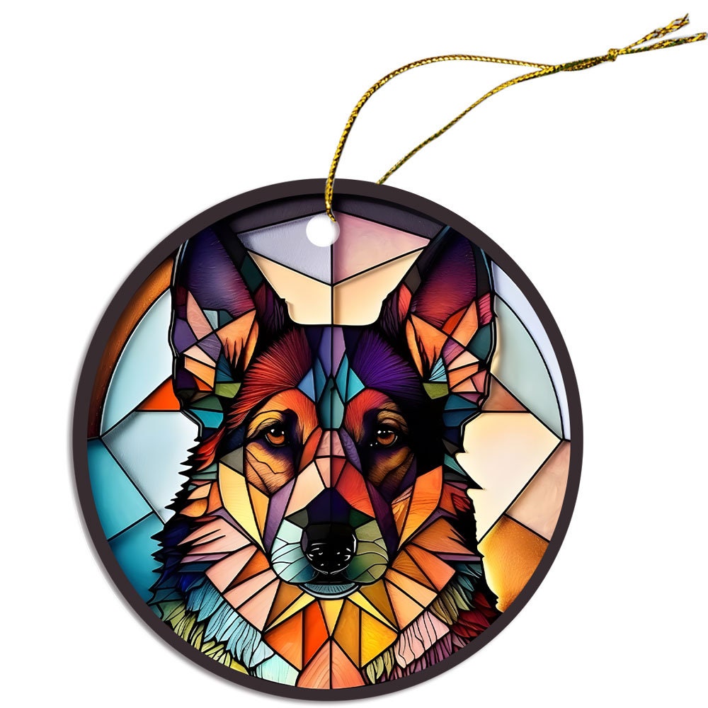 Dog Breed Christmas Ornament Stained Glass Style, 