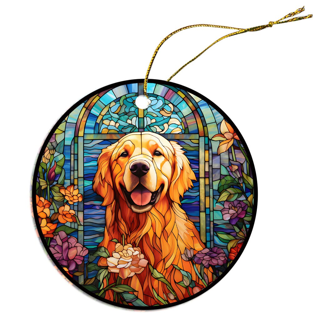 Dog Breed Christmas Ornament Stained Glass Style, 