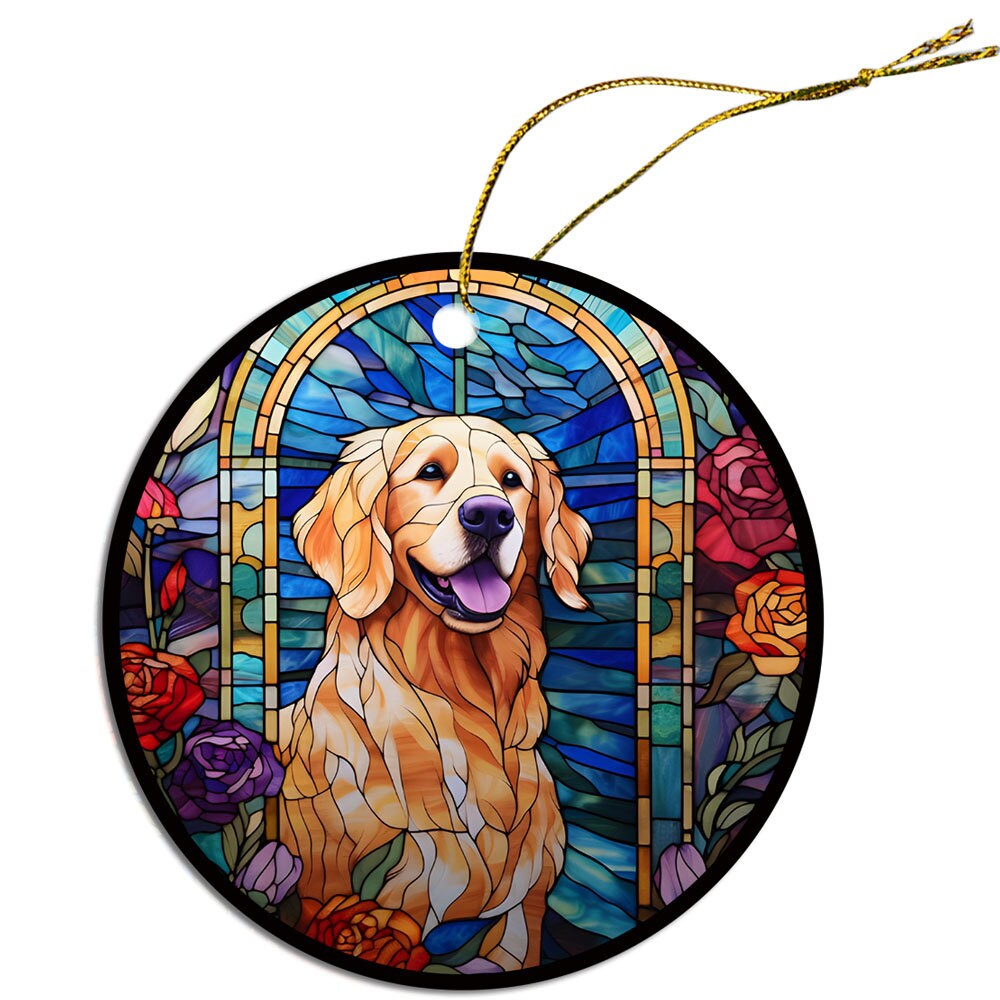 Dog Breed Christmas Ornament Stained Glass Style, 