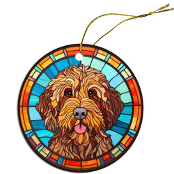 Dog Breed Christmas Ornament Stained Glass Style, "Goldendoodle"