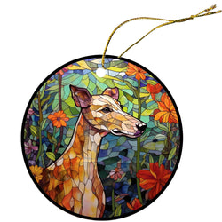 Dog Breed Christmas Ornament Stained Glass Style, "Greyhound"