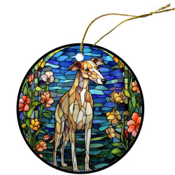 Dog Breed Christmas Ornament Stained Glass Style, "Greyhound"