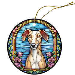 Dog Breed Christmas Ornament Stained Glass Style, "Greyhound"