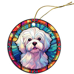 Dog Breed Christmas Ornament Stained Glass Style, "Maltese"