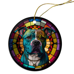 Dog Breed Christmas Ornament Stained Glass Style, "Pit Bull"