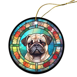 Dog Breed Christmas Ornament Stained Glass Style, "Pug"