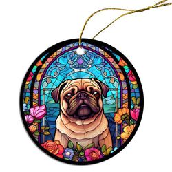 Dog Breed Christmas Ornament Stained Glass Style, "Pug"