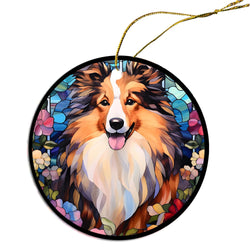 Dog Breed Christmas Ornament Stained Glass Style, "Sheltie"