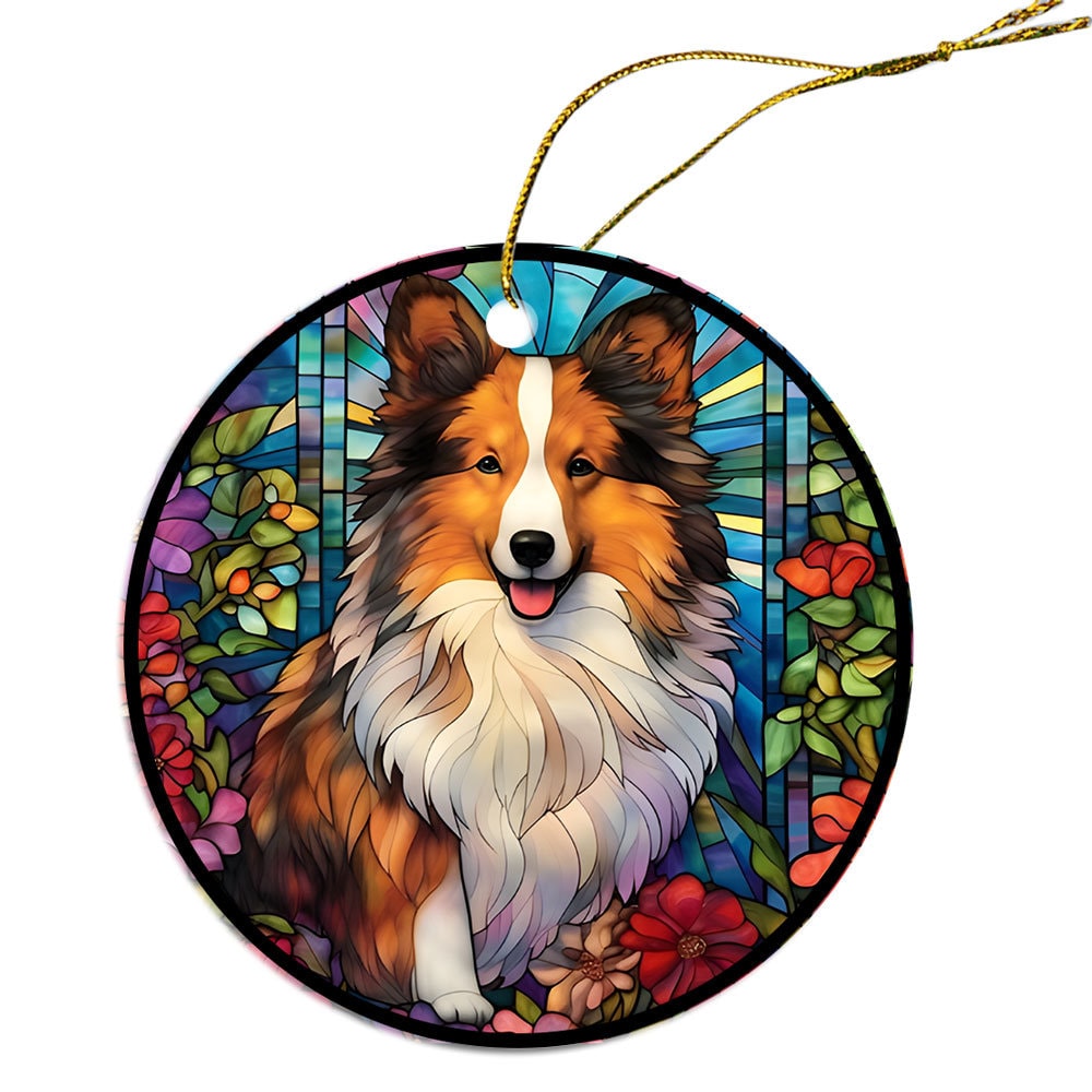 Dog Breed Christmas Ornament Stained Glass Style, 