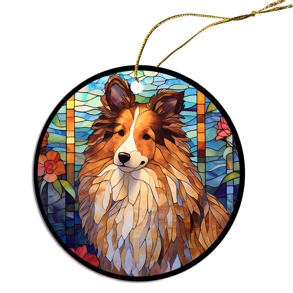 Dog Breed Christmas Ornament Stained Glass Style, 