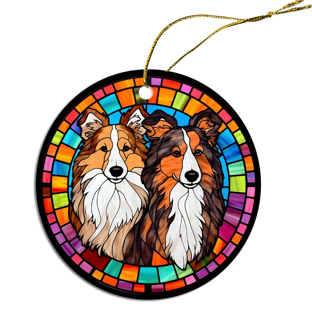 Dog Breed Christmas Ornament Stained Glass Style, 