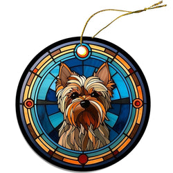 Dog Breed Christmas Ornament Stained Glass Style, "Yorkie"