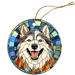 Dog Breed Christmas Ornament Stained Glass Style, "Alaskan Malamute"