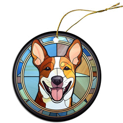 Dog Breed Christmas Ornament Stained Glass Style, "Basenji"