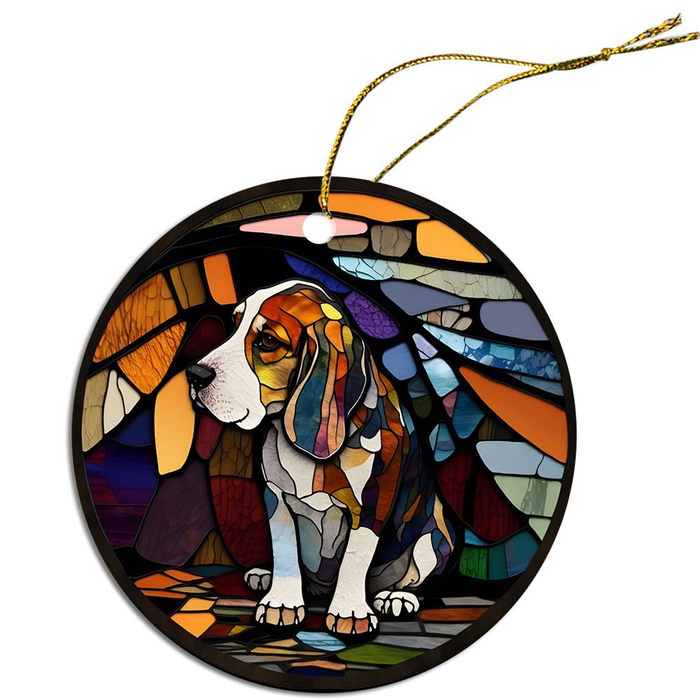 Dog Breed Christmas Ornament Stained Glass Style, 