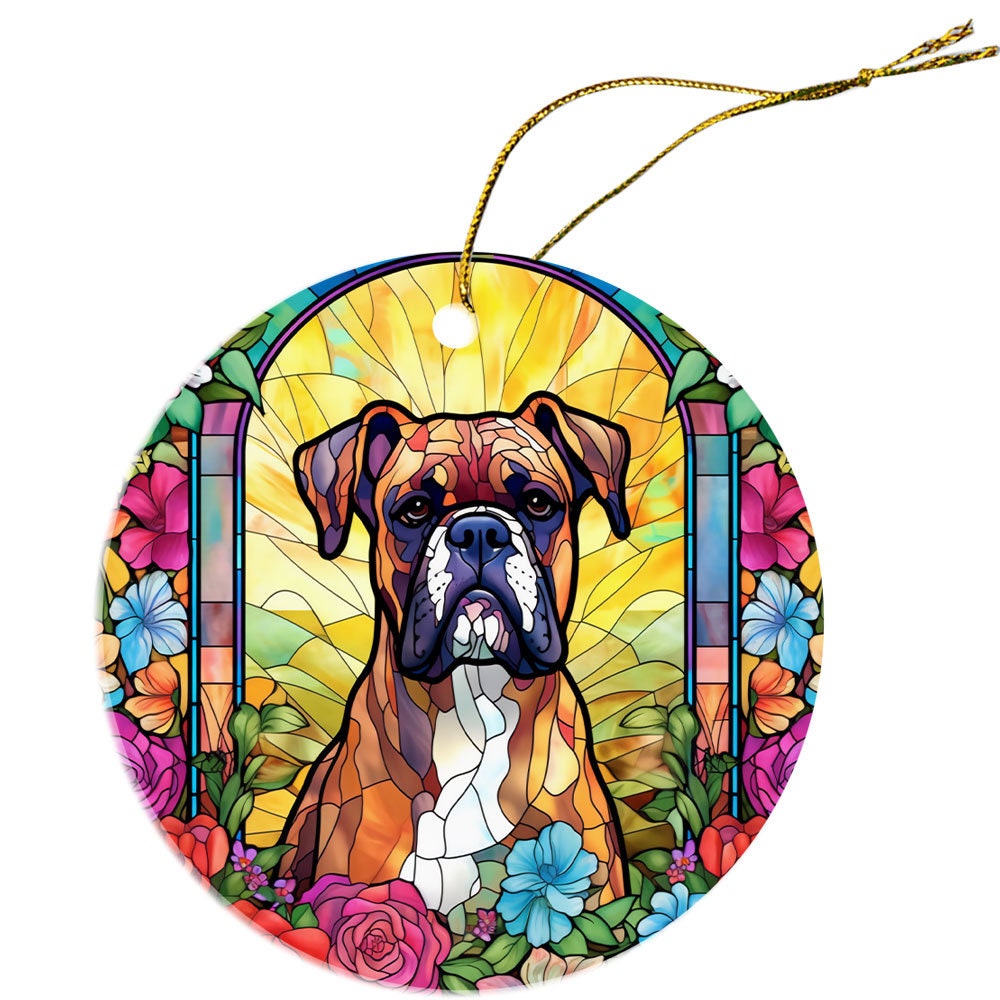 Dog Breed Christmas Ornament Stained Glass Style, 