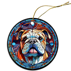 Dog Breed Christmas Ornament Stained Glass Style, "Bulldog"