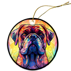 Dog Breed Christmas Ornament Stained Glass Style, "Bullmastiff"