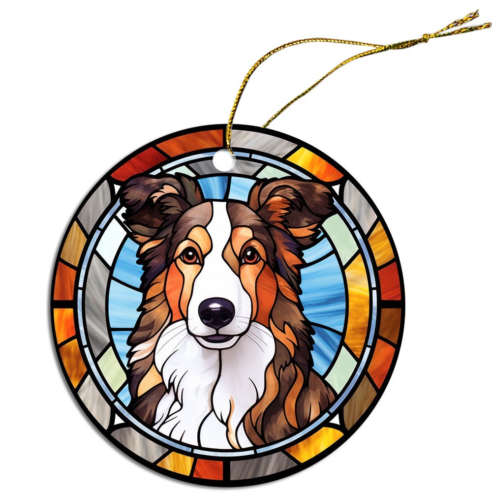 Dog Breed Christmas Ornament Stained Glass Style, 