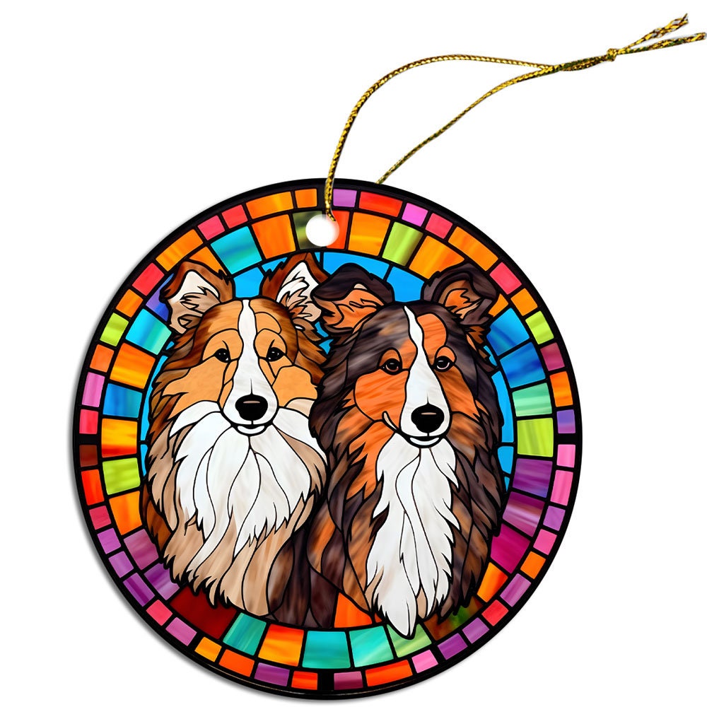 Dog Breed Christmas Ornament Stained Glass Style, 