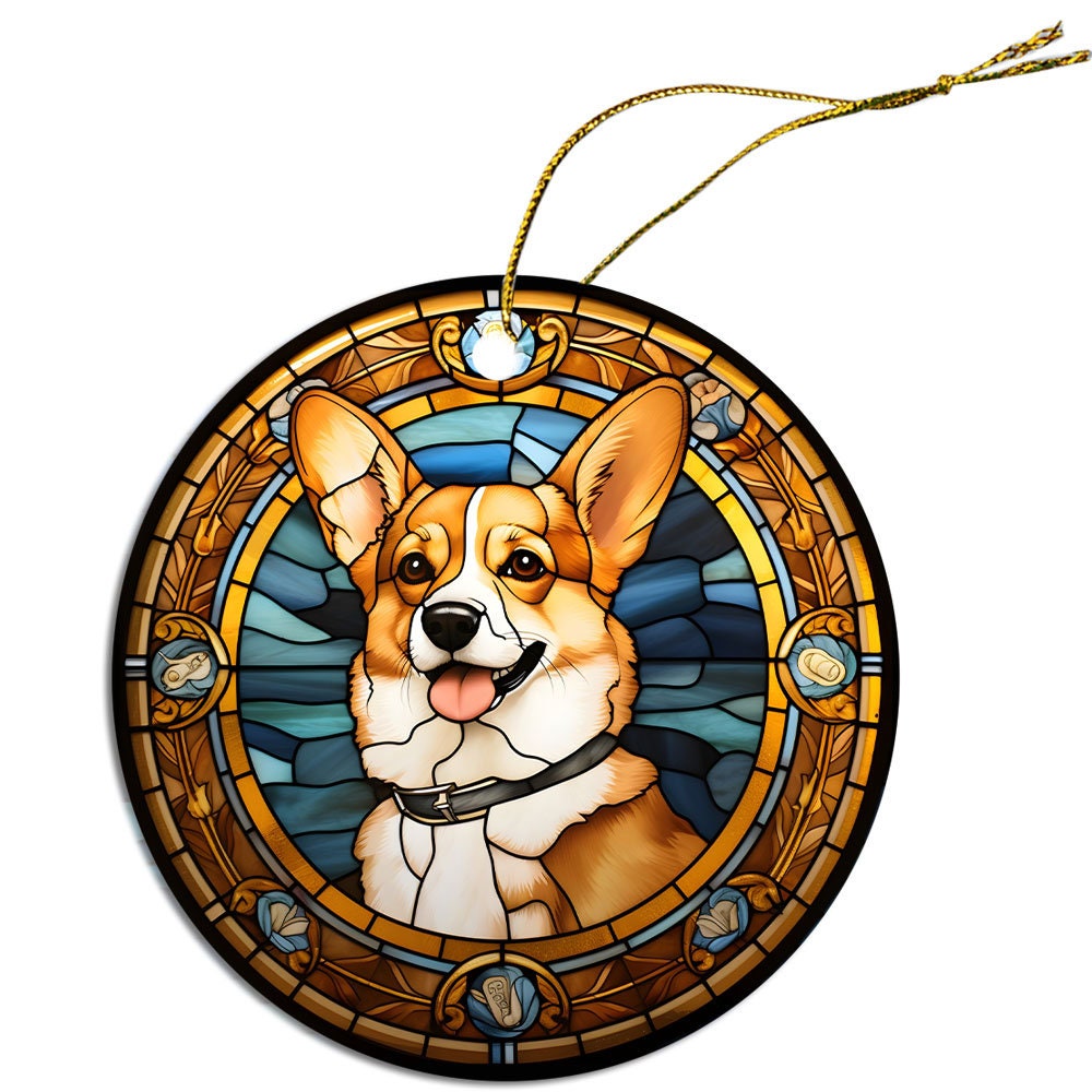 Dog Breed Christmas Ornament Stained Glass Style, 