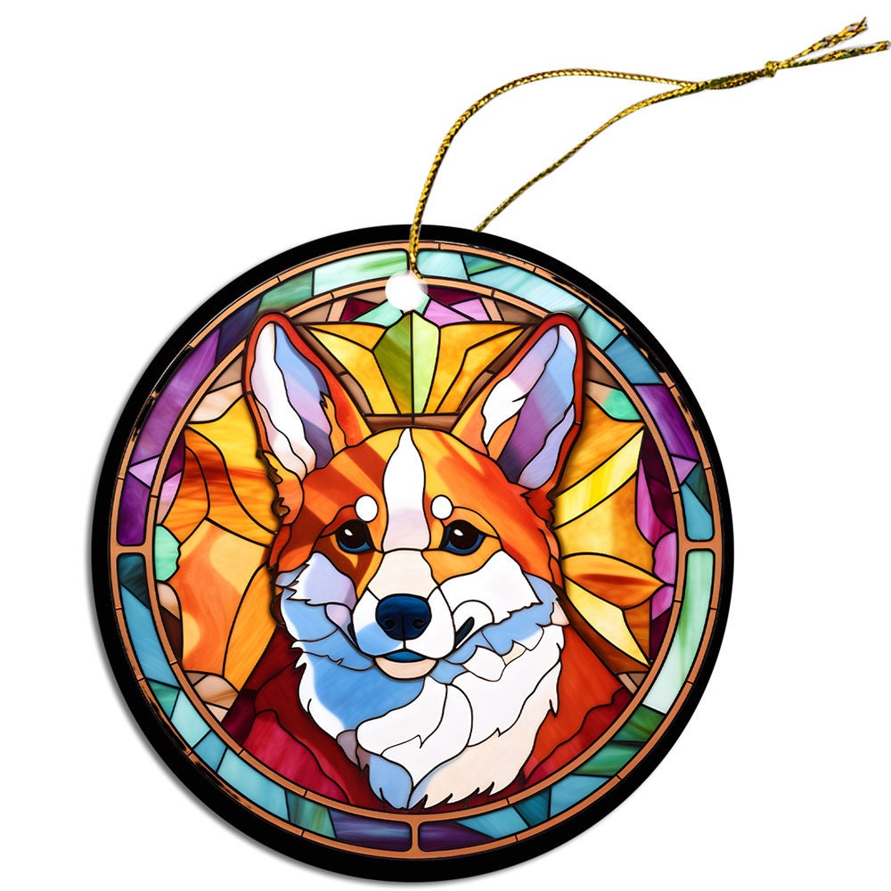 Dog Breed Christmas Ornament Stained Glass Style, 