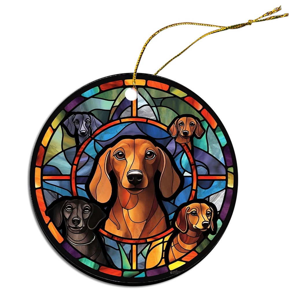 Dog Breed Christmas Ornament Stained Glass Style, 